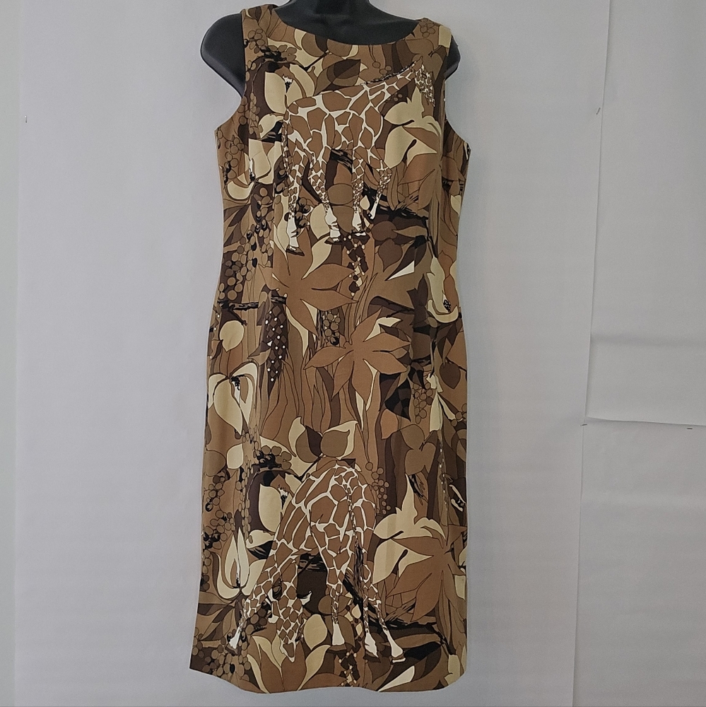 Talbots Animal Print Giraffe Sheath Dress Womens Size 10